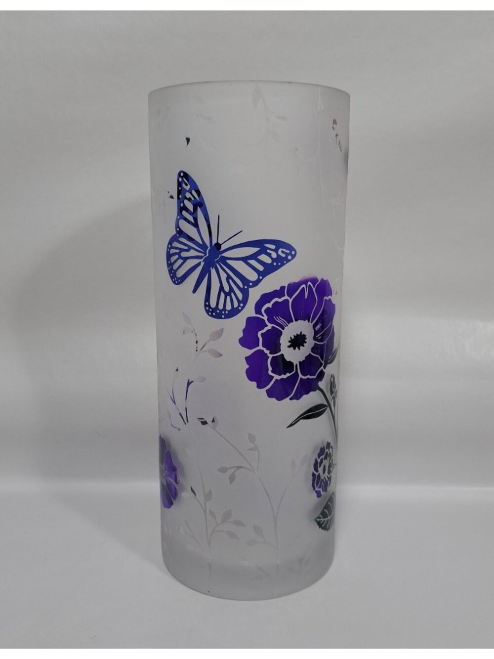 Lenox Frosted Butterfly Meadow Vase 10 Inch Wildflower Butterfly Print Glass